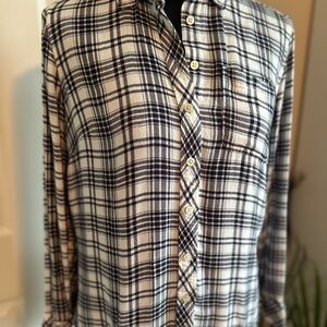 Talbots Black and White Button Down Shirt with Dress Shirt Collar
